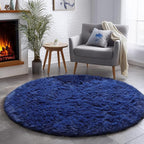 Amdrebio Navy Blue Small Round Rug 3Ft for Boys Room Bedroom, Circle Area Rugs for Kids Room, Living Room Decor Aesthetic, Fluffy Shag Fur Throw Royal Dark Blue Carpet for Dorm Playroom Baby Nursery