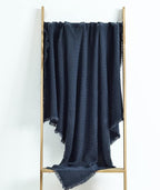 CREVENT Farmhouse Waffle Knit Throw Blanket for Couch Sofa Chair Bed Home Decoration, Soft Warm Cozy Light Weight for Spring Summer Fall (50''X60'' Navy Blue)