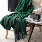 LOMAO Knitted Throw Blanket with Tassels Bubble Textured Lightweight Throws for Couch Cover Home Decor (Green, 60x80)