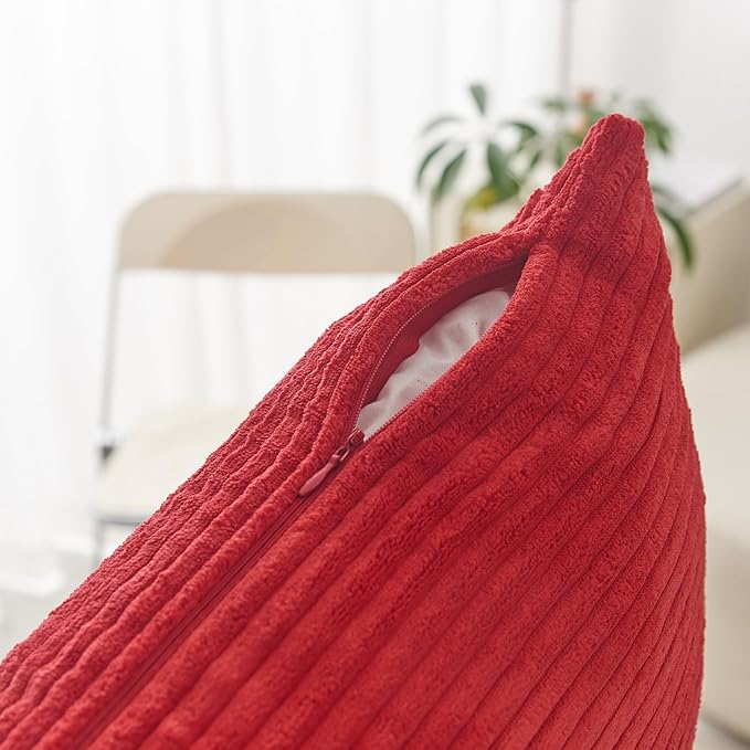 Home Brilliant Red Pillow Covers 12x20 Throw Pillows for Couch Pack of 2 Striped Corduroy Lumbar Rectangle Indoor Pillow Cover Holiday Bench Sofa Couch, 12 x 20 inch, Red