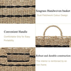 Handmade Seagrass Woven Hanging Basket with Black Cotton Rope - 11.81 x 4.33 x 7.87 Inches - Ideal for Wall Decor & Storage (Rectangular opening)