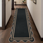 Scalloped Easy Jute Hallway Runner Rug, 2.6x8 Kitchen Non Slip Runner Washable Outdoor Indoor Long Rug, Farmhouse Morden Carpet for Porch Bedroom Laundry