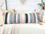 Chenille and Cotton Long Pillow for Bed, Striped Textured Boho Lumbar Throw Pillow Cover 12x36, Neutral Accent Decorative Extra Long Body Pillow Case for Couch, Sofa, Bedroom, Turquoise