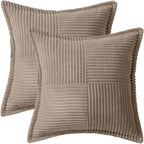 MIULEE Decorative Throw Pillow Covers for Couch Bed Livingroom 20x20 Inch Set of 2 Light Brown Boho Accent Throw Pllows Broadside Striped Patchwork Soft Corduroy Pillowcases