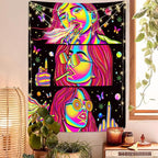 Trippy Tapestry Blacklight Tapestry for Bedroom Weed Decor Marijuana Cannabis Poster Smoking Tapestries Hippie Hippy Wall Tapestries Cool Asf Trippy Room Decor Weed Accessories Gifts 80"x 60"