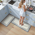 KIMODE Anti Fatigue Kitchen Mat 2PCS,Non-Skid Waterproof Kitchen Rugs,Farmhouse Kitchen Mat for Floor,Cushioned Comfort Foam Standing Mat for Laundry,Office,Sink,Desk,Blue and Gray