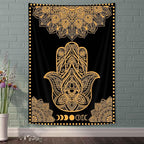 Boziqr Spiritual Psychedelic Hamsa Hand Black Gold Mandala Evil Eye Wall Tapestry For Bedroom Aesthetic 40x60 Inches