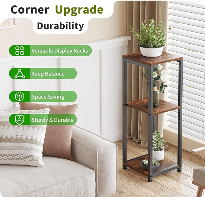3 Tier Tall Plant Stand Indoor, 32.5" Corner Plant Stands for Indoor Plants Multiple, Multi-Functional Small Side Table for indoor Plants