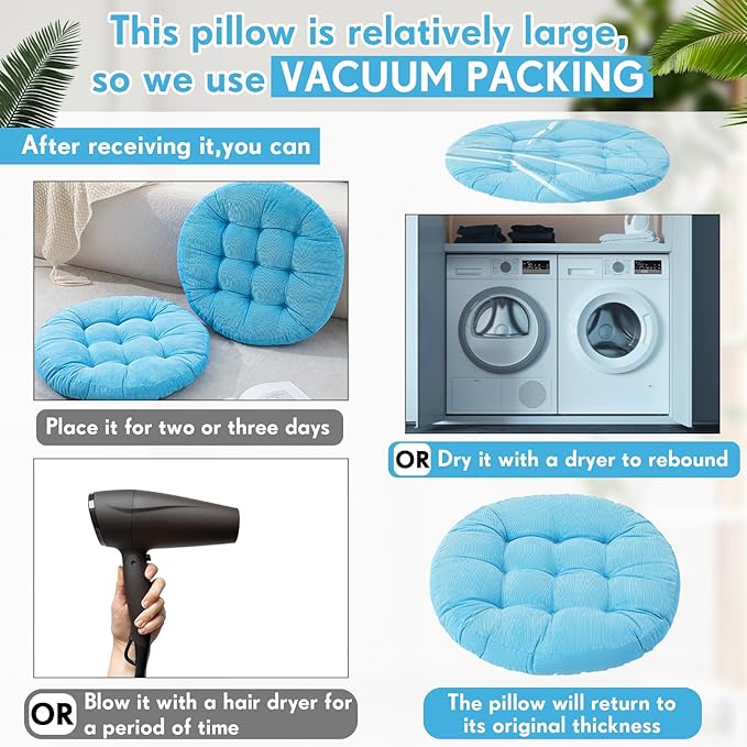 Jerify Floor Pillow Cushions Large Round Square Large Meditation Floor Pillow for Classroom Adult Meditation Picnic Party Seating Learning Daycare School(Round,Bright Blue,2 Pcs)