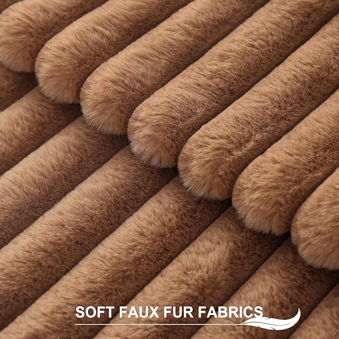 Pallene Faux Fur Plush Lumbar Throw Pillow Covers 12x20 Set of 2, Luxury Soft Fluffy Striped Decorative Pillow Covers for Sofa, Couch, Living Room, Brown