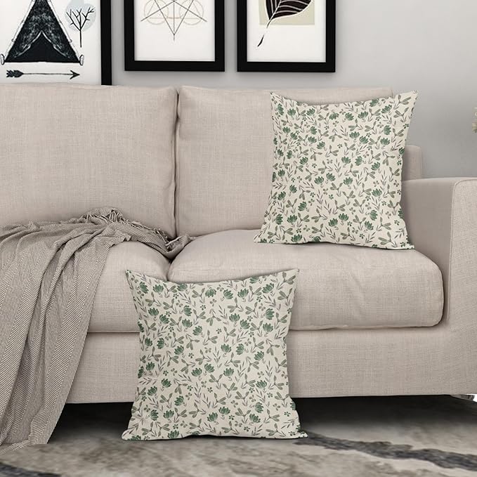 Sage Green Grey Floral Pillow Covers 20x20 Set of 2 Vintage Rustic Old Style Cute Small Flower Print Decorative Outdoor Pillowcases Farmhouse Throw Cushion Case Decor for Couch Sofa Bed