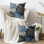 Black Blue Pillow Covers 20X20 Inch Set of 2, Spring Summer Floral Dahlia Flower Cream Decorative Throw Pillow Covers Outdoor Modern Farmhouse Cushion Case for Home Couch Sofa Bed Decor
