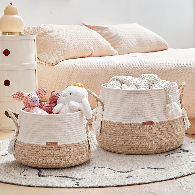 Large Basket for Toys-15.7"x 11.8"-Boho Baskets for Living Room,Bedroom,Nursery | Large Woven Baskets, Cube Basket, Under Shelf Basket | Decorative Baskets for Home Decor