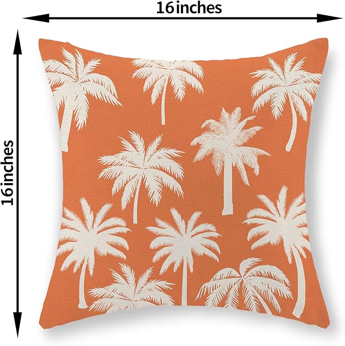 Burnt Orange Palm Tree Pillow Covers 16x16 Inch Set of 2 Vintage Tropical Decorative Pillow Cases Summer Outdoor Cushion Cover Farmhouse Linen Decoration Throw Pillows for Couch Living Room