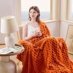 NEWCOSPLAY Super Soft Fall Queen Blanket Orange Premium Silky Flannel Fleece 3D Clouds Stylish Jacquard Lightweight Bed Blanket All Season Use 350GSM (Orange, Queen(90"x90"))