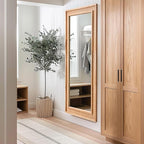 Rattan Full Length Mirror 24"x60" Long Wooden Full Body Mirror Hanging Decorative Farmhouse Rectangle Floor Mirror for Bathroom Living Dressing Room Nature