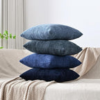 Set of 4 Soft Textured Decorative Throw Pillow Covers 18x18 Inch Cozy Farmhouse Cushion Cover Square Accent Pillow Cases for Bed Couch Sofa Living Room, Blue Series
