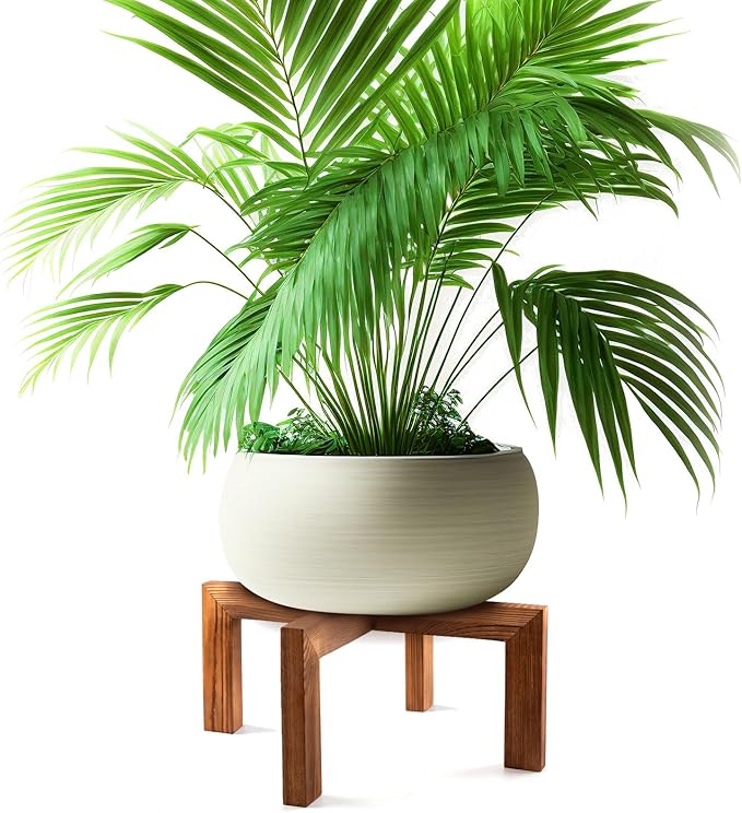 Wenqik 1 Pack 16 Inch Wood Plant Stand Wooden Plant Pot Holder Mid Century Rattan Flower Boho Rustic Stool Holder for Indoor Gardening Patio, Fit 8-18 Inch Pot (Wood Color)