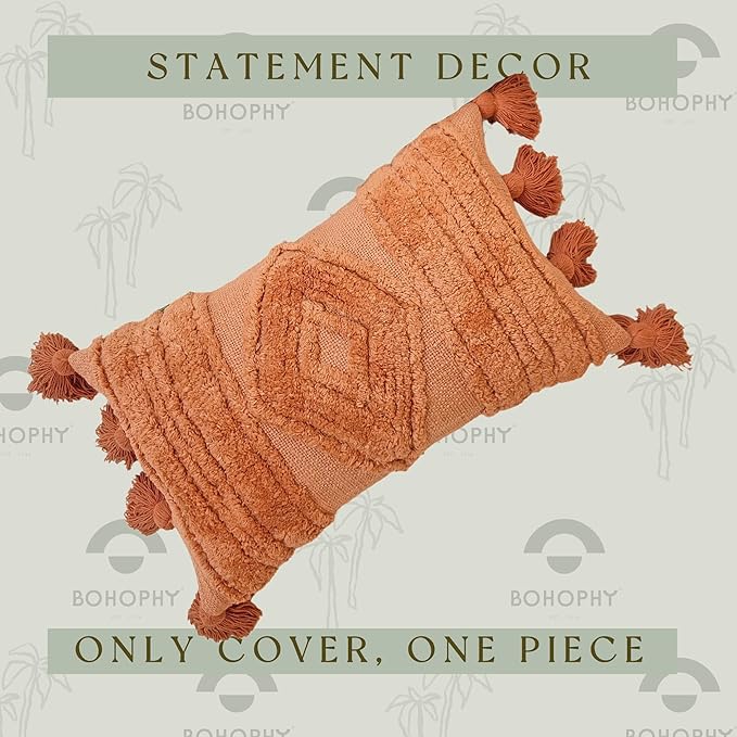 Boho Neutral Textured Throw Pillow Cover Tufted Decorative Pillowcase Nursery Cushion Cover cojin decorativo (Sanda Orange)