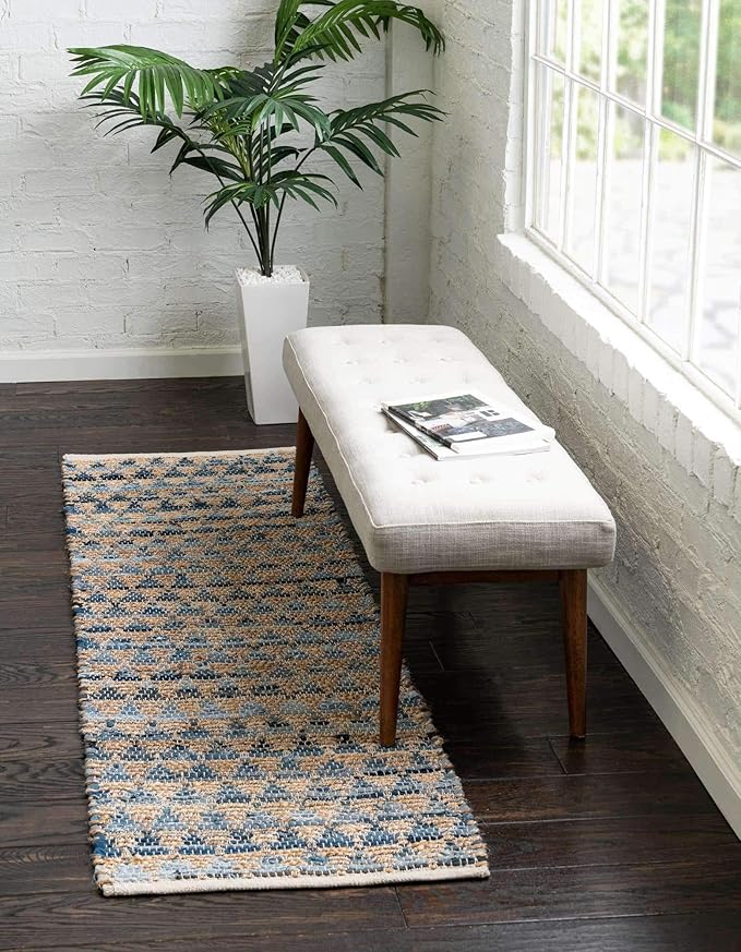 Unique Loom Chindi Jute Collection Area Rug (2' 7" x 10' Runner, Navy Blue/ Natural)