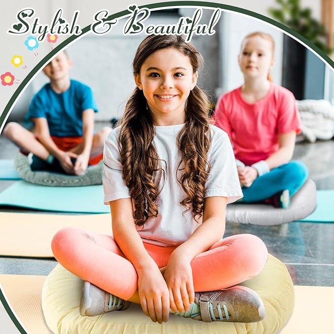 Jerify Floor Pillow Cushions Large Round Square Large Meditation Floor Pillow for Classroom Adult Meditation Picnic Party Seating Learning Daycare School(Round,Macaroon,4 Pcs)