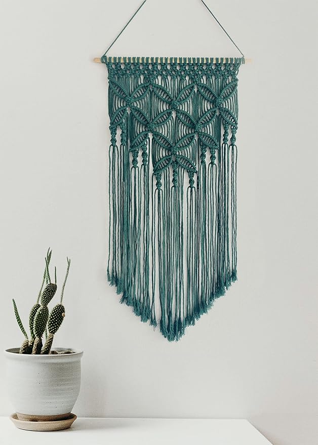Winterdemoon Handmade Cotton Home Decor Macrame Wall Hanging Deep Green