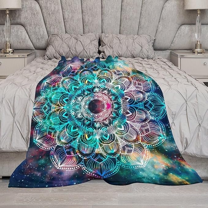 Colorful Mandala Throw Blanket Bohemian Boho Galaxy Blanket for Sofa Bed Couch Chair Or Dorm 30"x40"