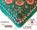 Mandala Life ART Turquoise Velvet Pouf Cover - Soft Sqare Floor Pillow - Embroidered Ottoman Slipcovern, 24x24x8 Inches, Ideal for Living Room, Bedroom, or Meditation Space - Cushion