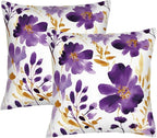 Purple Gold Watercolor Floral Throw Pillow Covers 18x18 Set of 2, Boho Gold Accent Flower Decorative Pillowcases, Spring Easter Farmhouse Cushion Covers for Couch Sofa Bedroom Living Room Home Decor