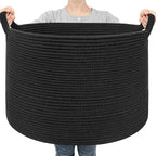 Goodpick Large Blanket Basket, 22"X 14" Woven Rope Baby Basket, Black Blanket Storage for Dirty Clothes, Kids Toy Storage Organizer Bins for Living Room