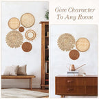 Unittype Wall Basket Decor Set of 8 Boho Wicker Wall Handmade Decor with Rattan Mirror Farmhouse Woven Hanging Basket for Bathroom Bedroom Living Room