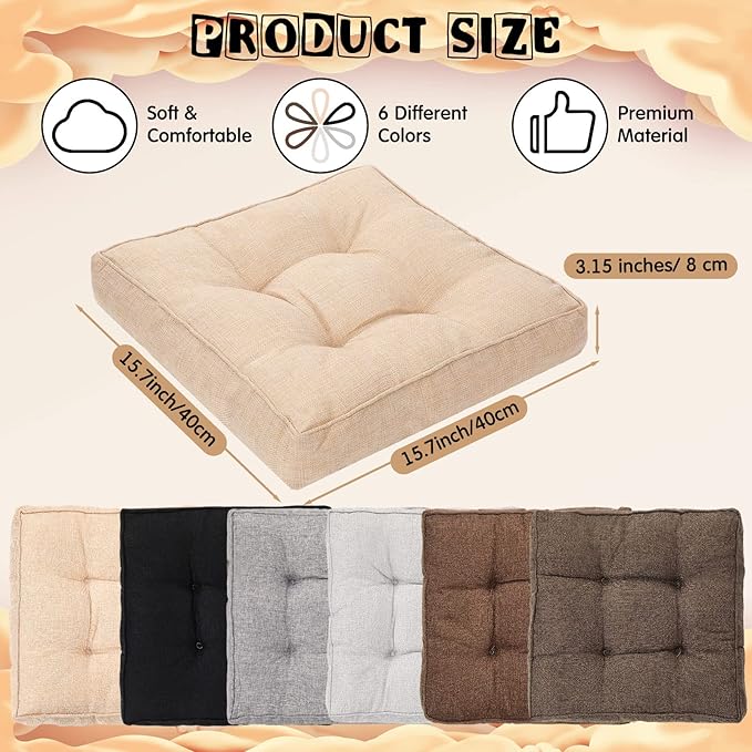 Qunclay 6 Pcs Floor Cushions Bulk Floor Pillows Flexible Seating Cushions 3.15'' Thick Flexible Seating Classroom Furniture Meditation Seat Pillows for Home Nursery Yoga Decor 15.7'' x 15.7''(Stylish)