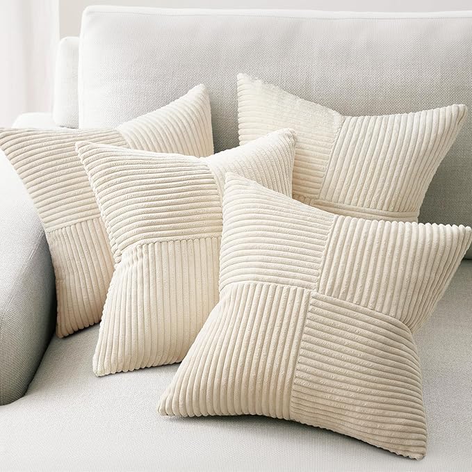 Topfinel Decorative Beige Pillow Covers Set of 4,Boho Pillow Covers Soft and Cozy Velvet Double-Sided Designs,Mix and Match for Couch Boho Farmhouse Fall Home Decor 16x16 Inch
