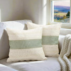 Set of 2 Sage Green Boho Throw Pillow Covers 18x18 Inch Decorative Cushion Covers for Couch Bed Sofa Chair Cotton Macrame Décor Decorations (Type A)
