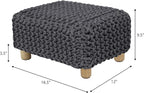 COTTON CRAFT Braided Footrest - Handknitted Dori Foot Stool with Sturdy Wood Legs – Handmade Boho Leg Rest - Small Spaces Under Desk Living Room Entryway Low Footstool Pouf - 16.5x12x9.5 - Grey