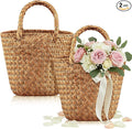 LemonRoad 2 Pcs Flower Girl Basket for Wedding Small Rustic Seagrass Basket with Handle Boho Wedding Flower Storage Farmhouse Decor for Petals Confetti Sweets Gifts 5.12 x 5.51''d (Rustic Color)