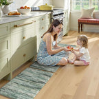 KIMODE Kitchen Mats Cushioned Anti Fatigue, Abstract Kitchen Rugs Sets of 2, Non Slip Kitchen Mats for Floor, Padded Kitchen Floor Mats for Sink Laundry Office Desk Green Multi 17"x47"+17"x29"