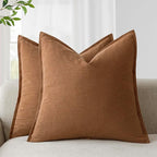 Foindtower Pack of 2, Decorative Linen Soild Throw Pillow Covers Soft Accent Cushion Case Boho Farmhouse Pillowcase for Chair Couch Sofa Bedroom Living Room Home Decor 24 x 24 Inch Orange Brown
