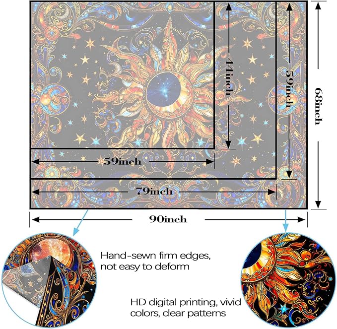 Spenlife Celestial Sun and Moon Tapestry Cosmic Tapestry for Bedroom Astral Tapestries Wall Hanging Bedroom Living Room Wall Art and Home Decor 44x60