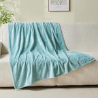 NEWCOSPLAY Super Soft Throw Blanket Mint Green Premium Silky Flannel Fleece Leaves Pattern Lightweight Bed Blanket All Season Use (Mint Green, Throw(40"x50"))