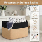 Goodpick 105L Extra Large Woven Blanket Basket Cotton Rope Storage Baskets for Organizing, Kids Toy Storage Organizer for Living Room Nursery, 25"x16"x16", Black & Jute