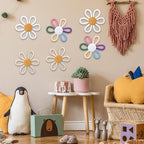 Ripeng 6 Pcs Boho Nursery Decor Flower Daisy Wall Art 6 Inch Woven Macrame Wall Hanging Bohemian Flower Decor Daisy Nursery for Baby Girls Kids Home Bedroom(Stylish Color)
