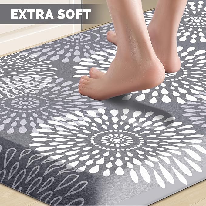 LuxStep Kitchen Mat Waterproof Kitchen Rugs for Floor Cushioned Anti-Fatigue Mat Non-Slip Standing Desk Mat Comfort Floor Mats for House Sink Office 20" x 32"-4/5 Inch Grey