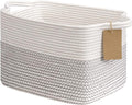 Goodpick Woven Storage Basket, Cotton Rope Baby Laundry Basket for Toy Storage, 13" x 10" x 9" Rectangle Stylish Gift Baskets with Handles, Decorative Clothes Organizer for Bedroom