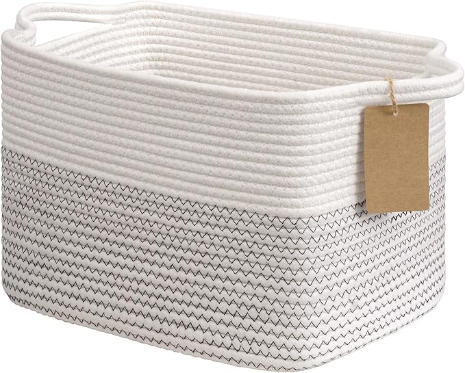 Goodpick Woven Storage Basket, Cotton Rope Baby Laundry Basket for Toy Storage, 13" x 10" x 9" Rectangle Stylish Gift Baskets with Handles, Decorative Clothes Organizer for Bedroom