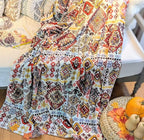 DaDa Bedding Bohemian Southwestern Mink Fleece Throw Blanket - Lightweight Cozy Farmhouse Aztec Havana Geometric Abstract Soft Warm Fall Decor - Yellow & Red - Queen - 90" x 90"