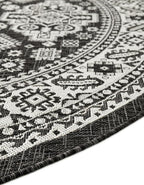 Rugs.com Outdoor Aztec Collection Rug – 13 Ft Round Charcoal Gray Flatweave-Pile Rug Perfect for Kitchens, Dining Rooms