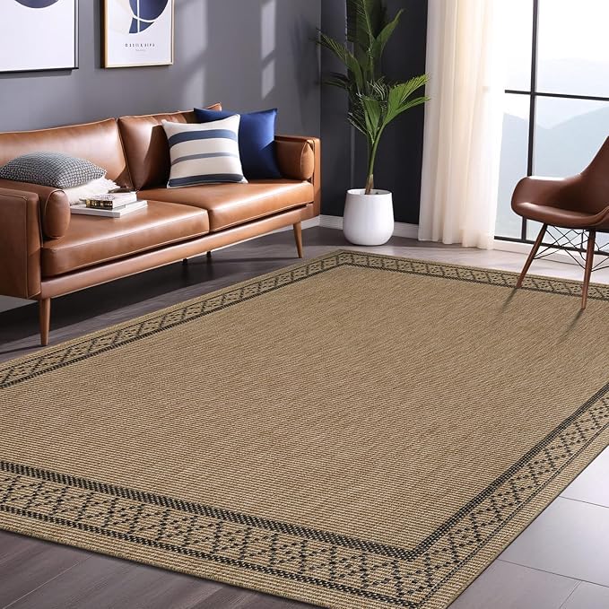 Easy Jute Rugs 4x6 Frame Natural Color Living Room Indoor Outdoor Area Rug for Patio and Kitchen Rug High Traffic Washable Easy to Clean Solid Boho Woven Design Carpet (4 x 6)