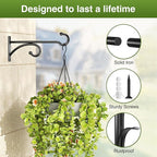 8-Inch Planter Hooks for Hanging Plants - Plant Hanger Hook Indoor Outdoor, Plant Wall Hooks, Brackets for Hanging Plants, Baskets, Wind Chime, Bird Feeder, Bird House (Black, Metal, 2 Pack)