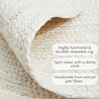 Jute Rug 5' x 8' Rectangular Area Rug Hand Woven Jute Beige Braided Boho Rug for Living Room Outdoor Bedroom Kitchen Entryway Farmhouse, Rustic Vintage Natural Reversible Floor Rugs: Off White